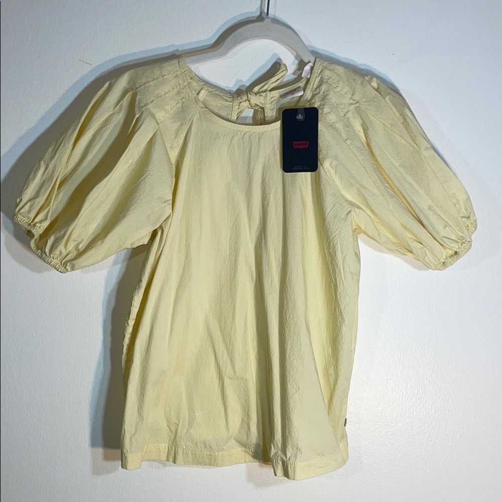 NWT Levi’s Yellow Puff Sleeve Blouse XS Tie Back Cotton Top